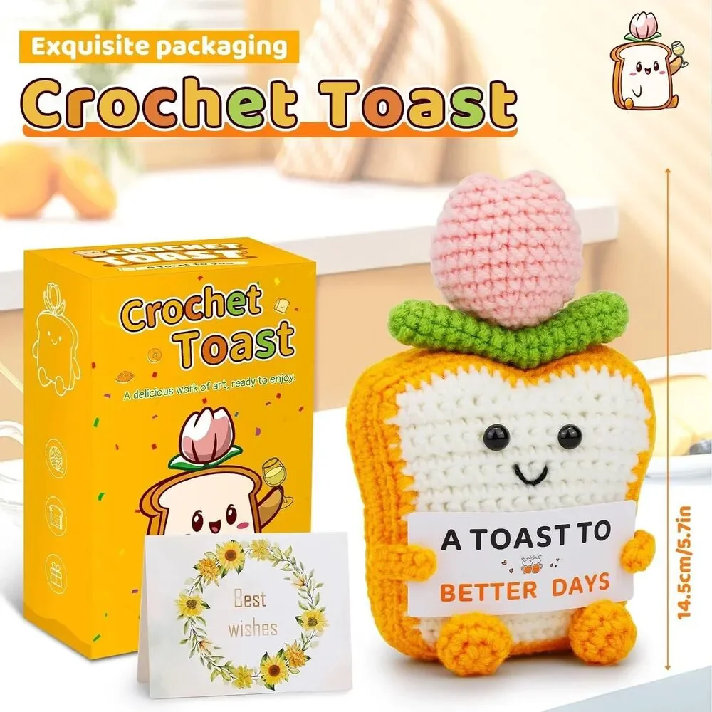 Positive Emotional Support Crochet Toast Tulip Gift w Card Handmade Plush New